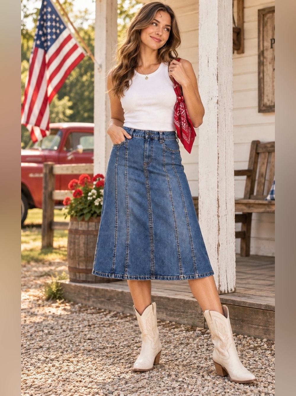 Vtg Villager Liz Claiborne Denim A-Line Midi Skirt Size 10 Stretch Y2K